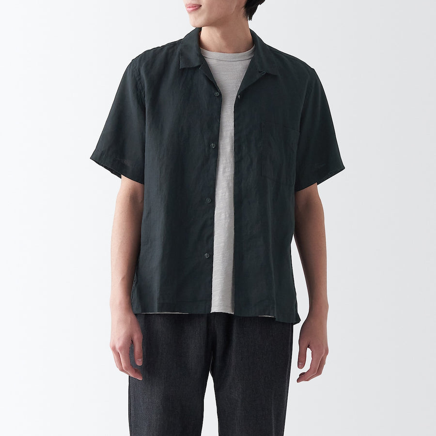 Hemp Washed Open Collar Short Sleeve Shirt