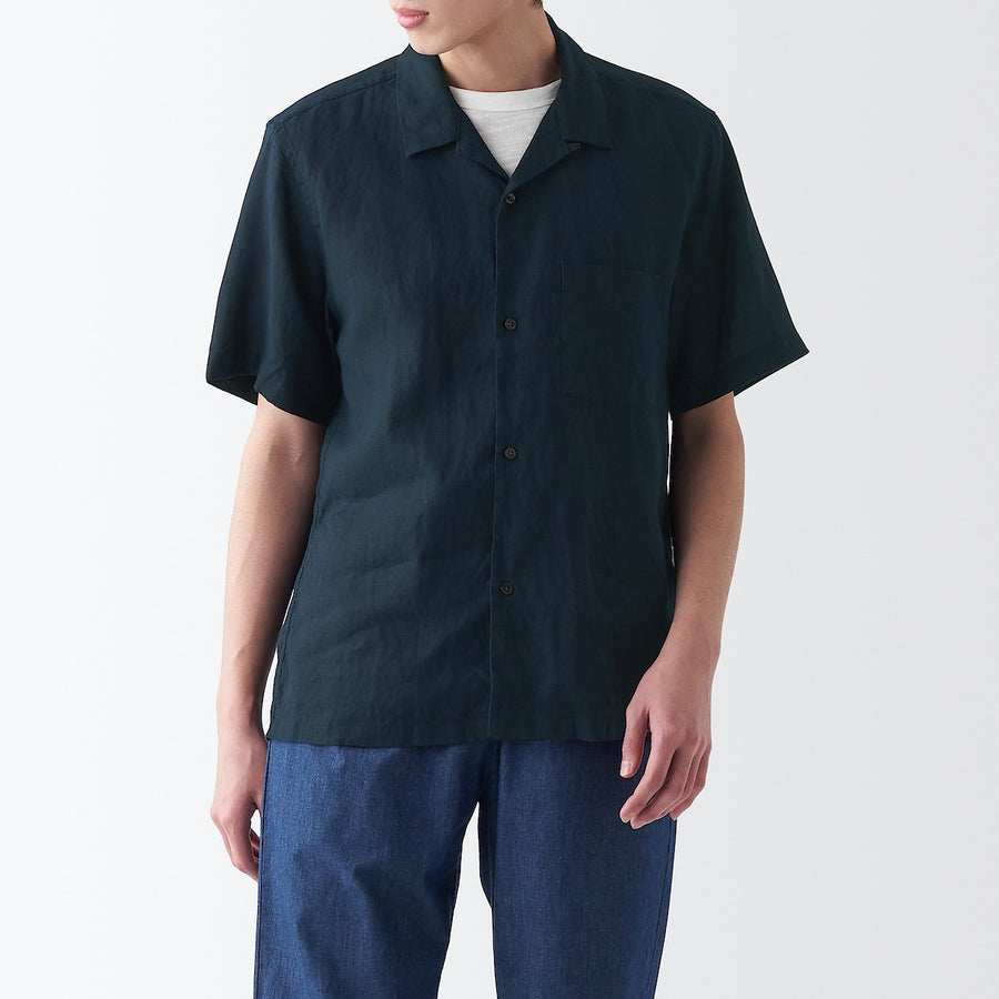 Hemp Washed Open Collar Short Sleeve Shirt