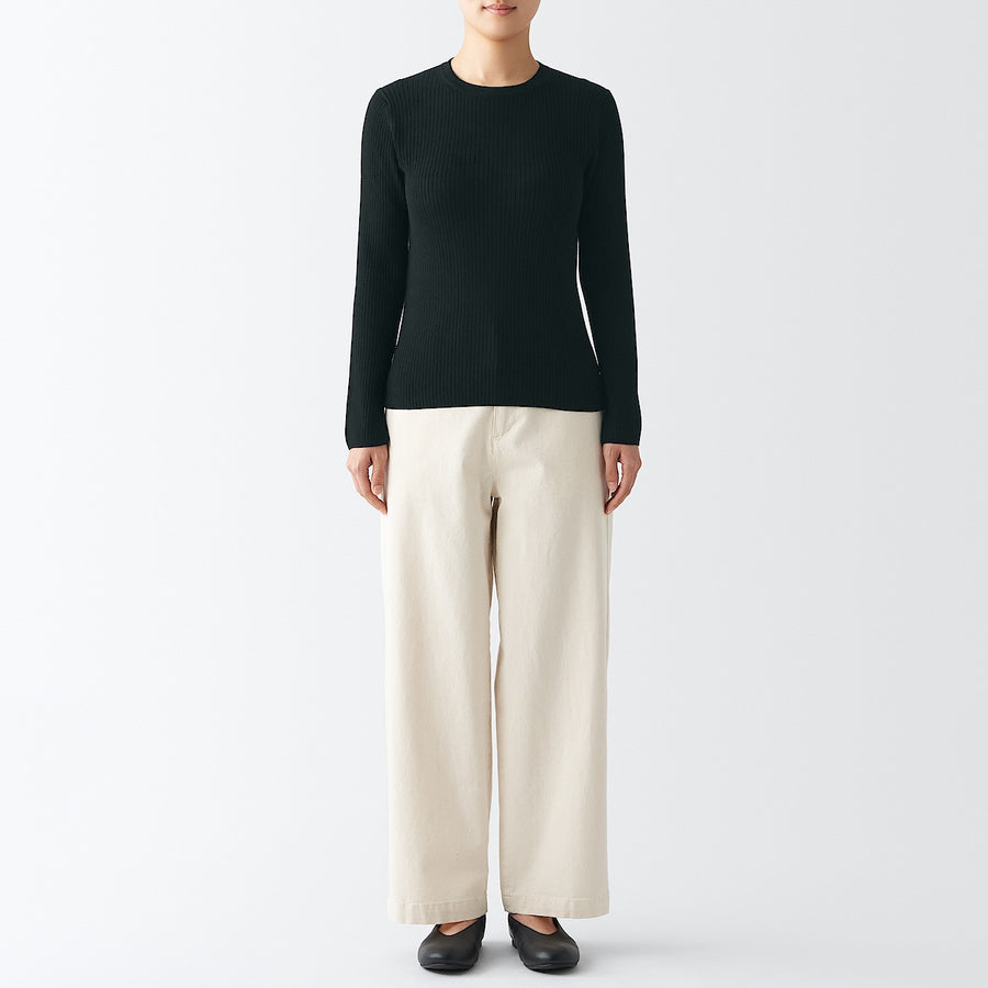 Cotton Silk Ribbed Crewneck Sweater - Women
