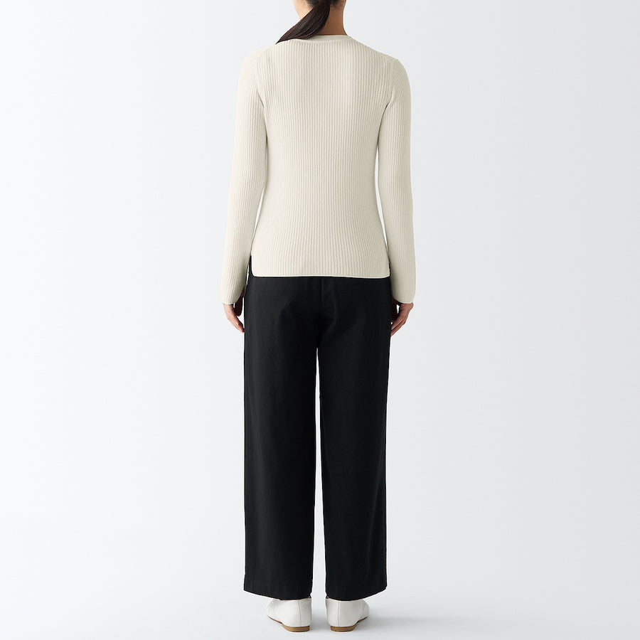 Cotton Silk Ribbed Crewneck Sweater - Women