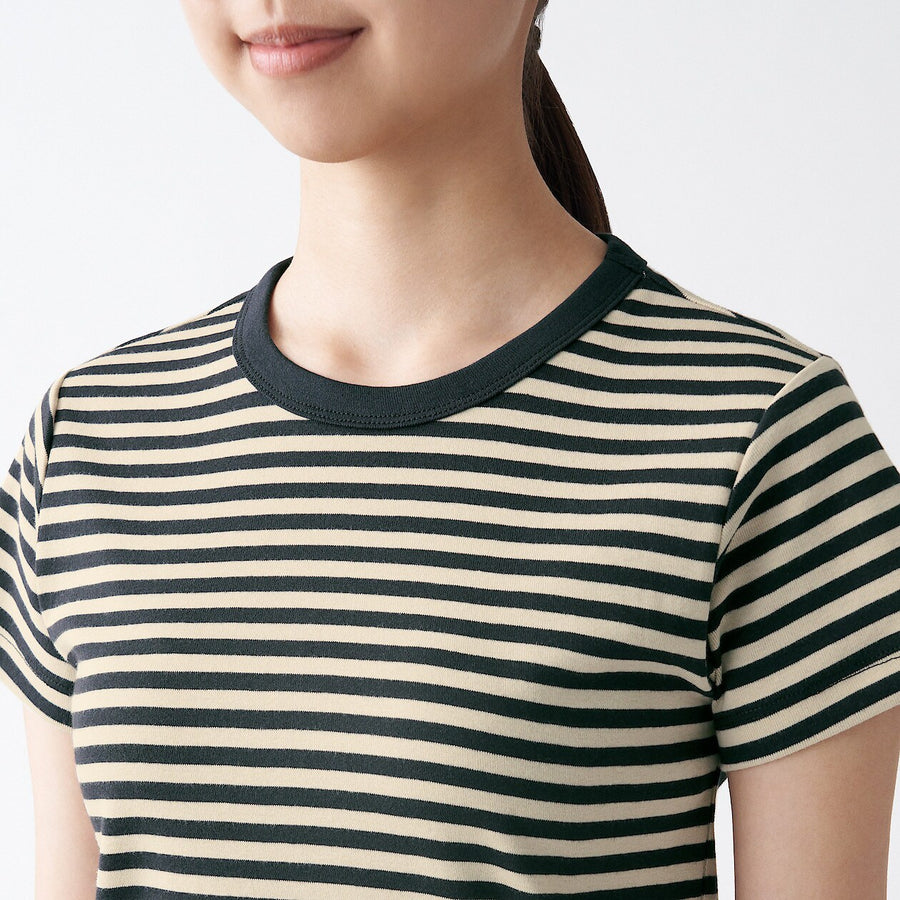 Anti-Sweat Stain Ribbed Crew Neck Stripe T-Shirt