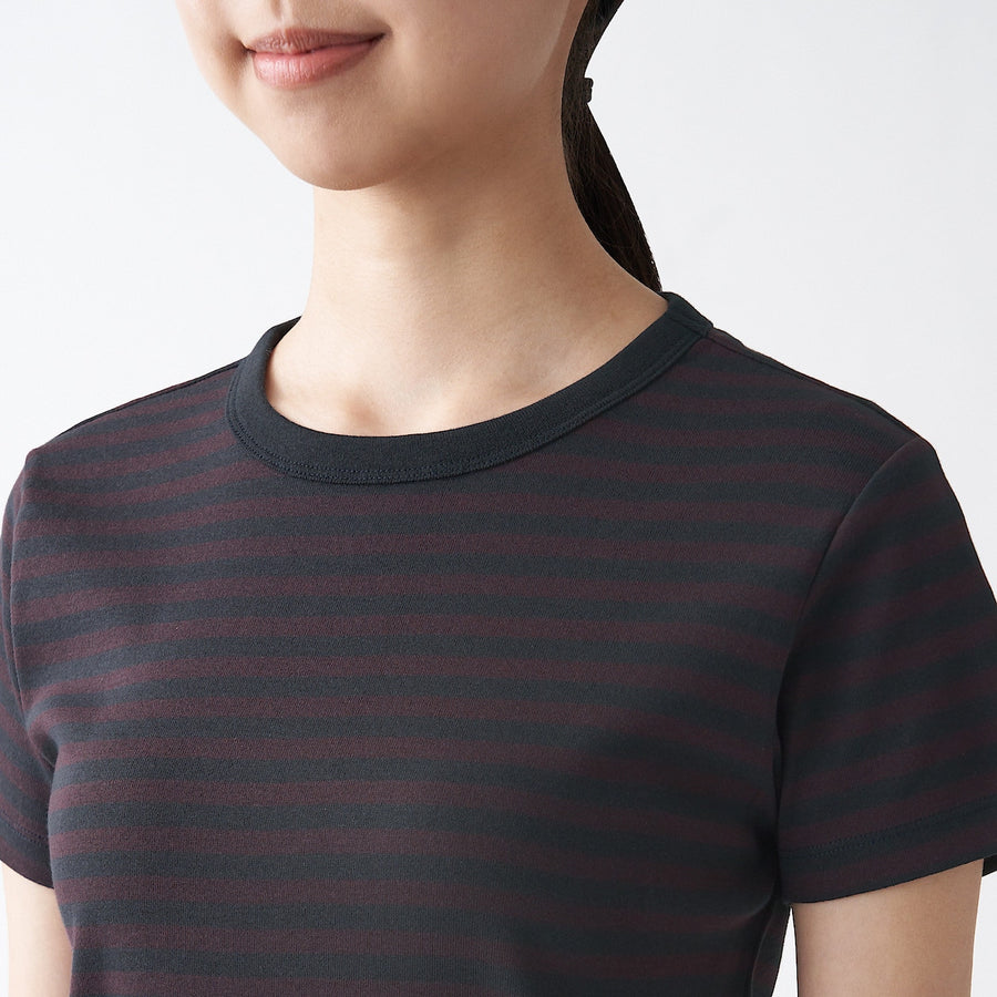 Anti-Sweat Stain Ribbed Crew Neck Stripe T-Shirt