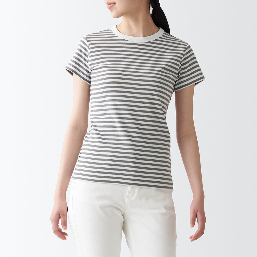 Anti-Sweat Stain Ribbed Crew Neck Stripe T-Shirt