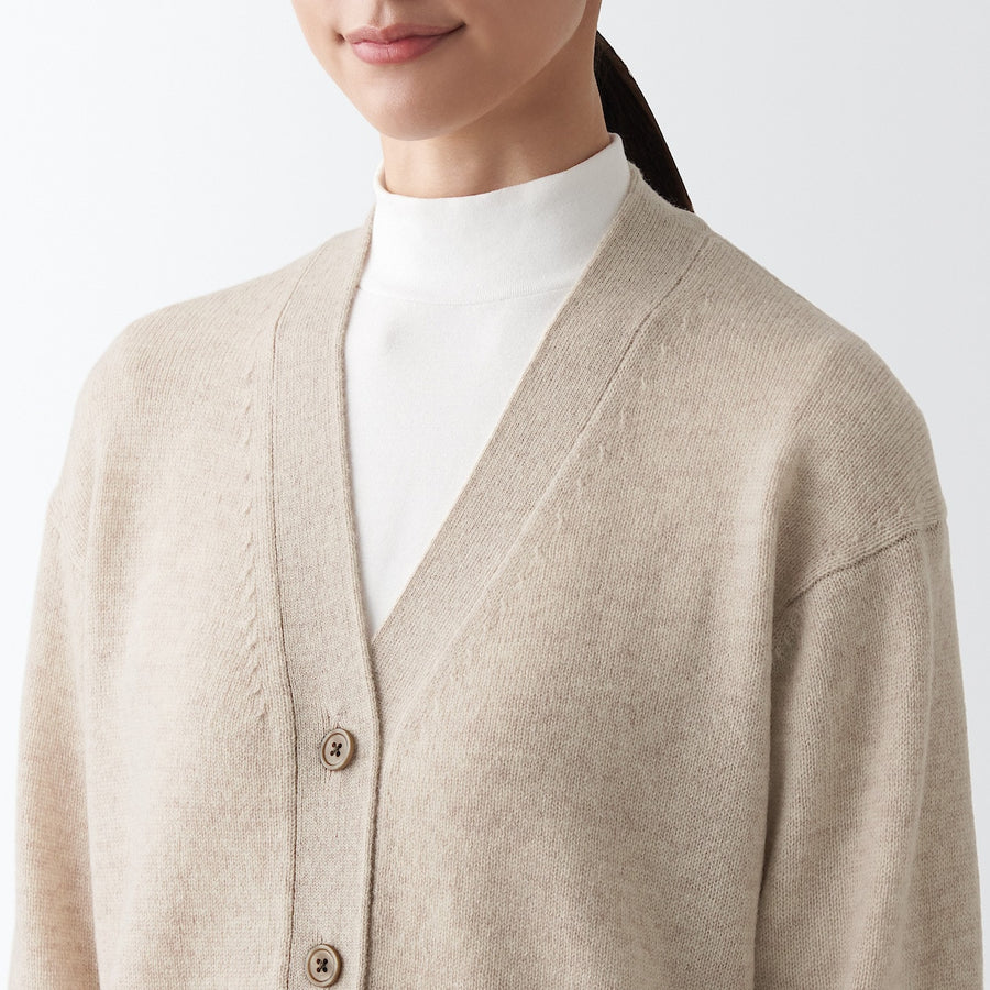 Wool Middle Gauge V Neck Cardigan