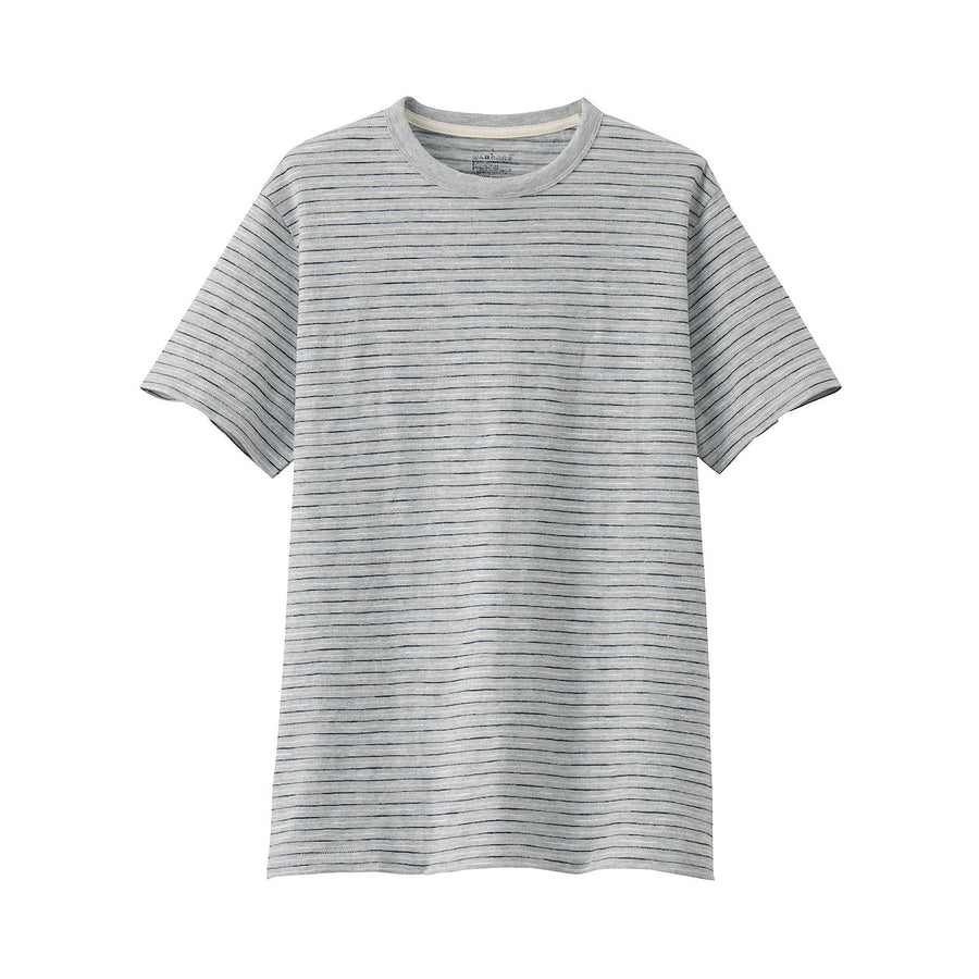 Slub Jersey Stitch Border Short Sleeve T-shirt - Grey Pattern