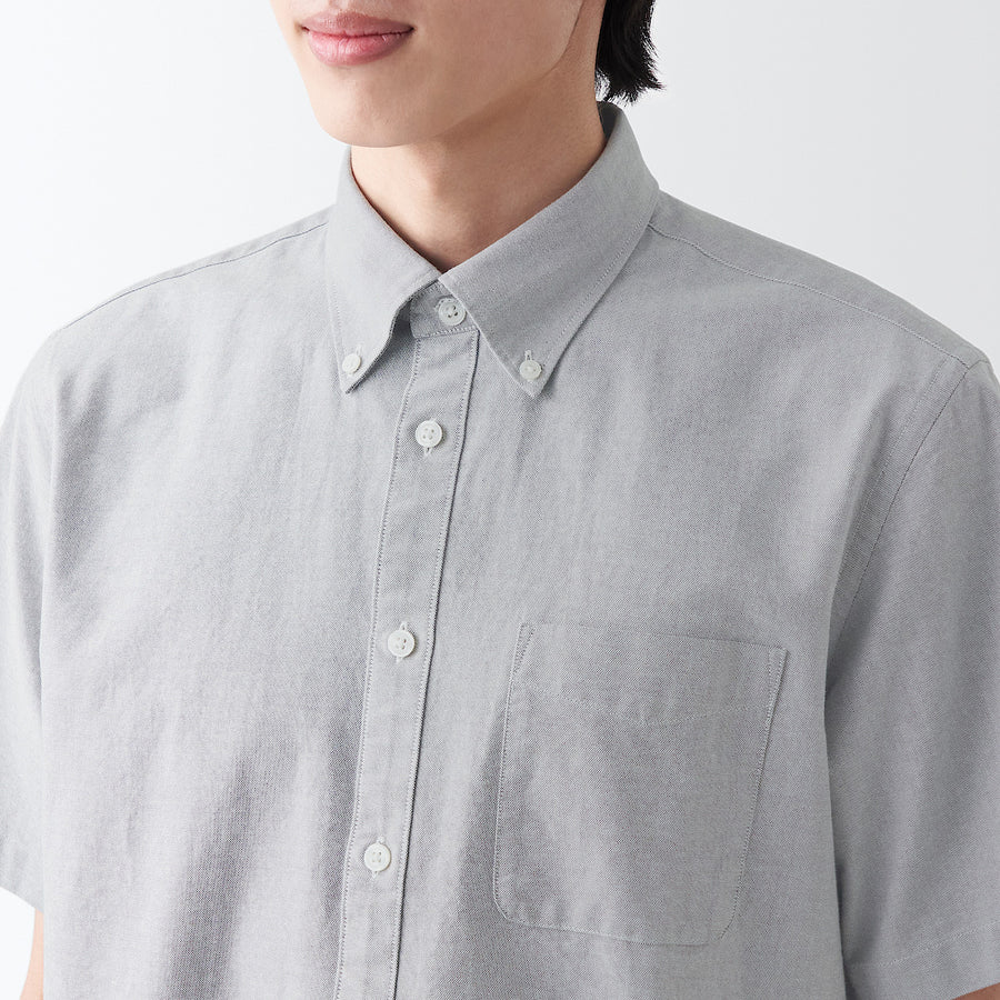 Washed Oxford Button Down Short Sleeve Shirt