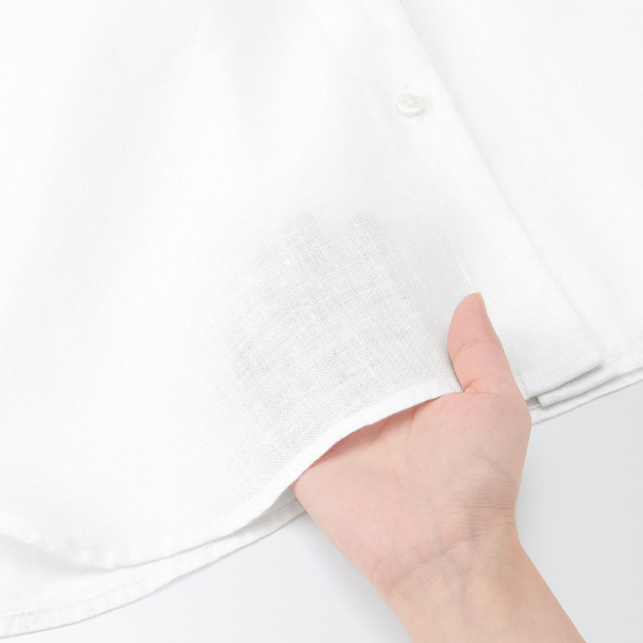 Washed Hemp Regular Collar Long Sleeve Shirt