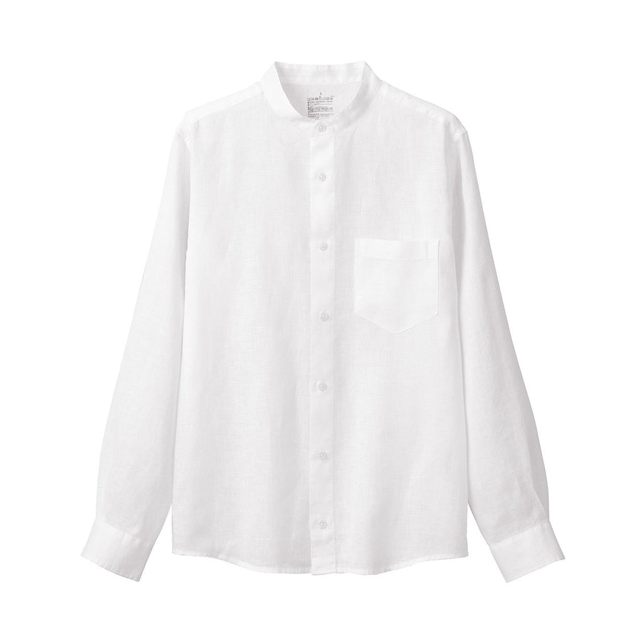 French Linen Washed Stand Collar Shirt