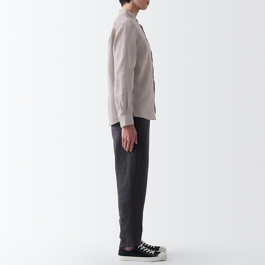 French Linen Washed Stand Collar Shirt