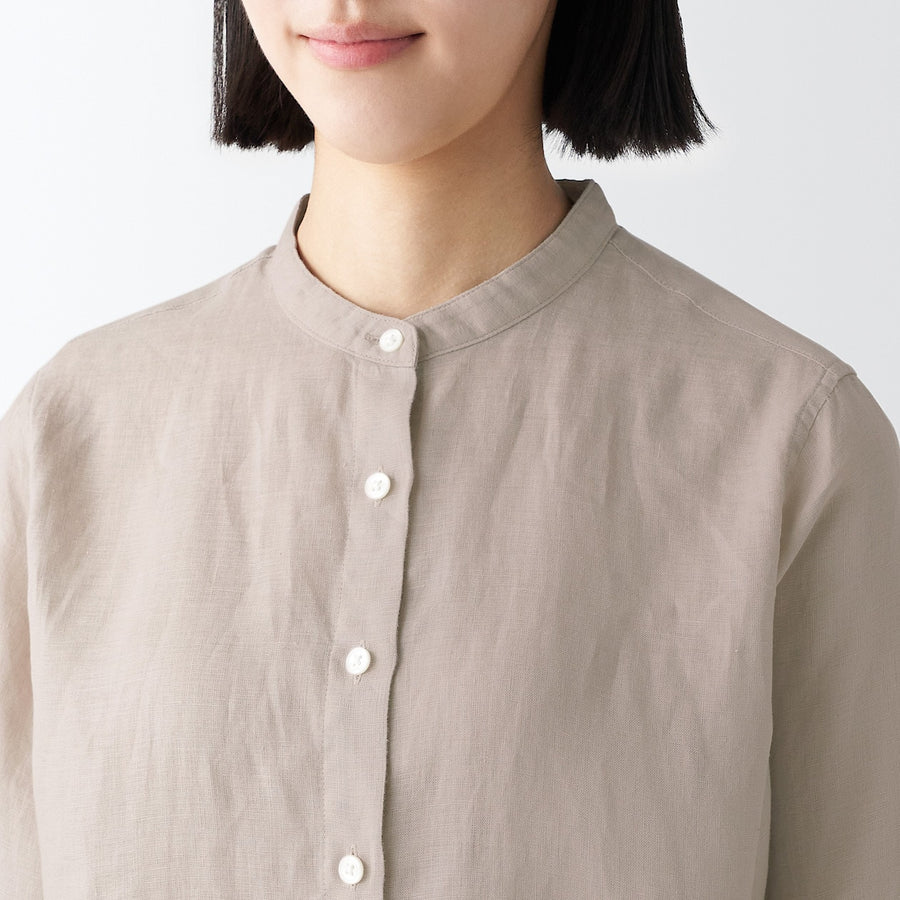 Linen Stand Collar Shirt