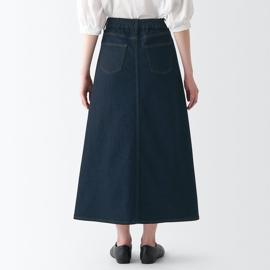 Stretch Denim Maxi A-Line Skirt