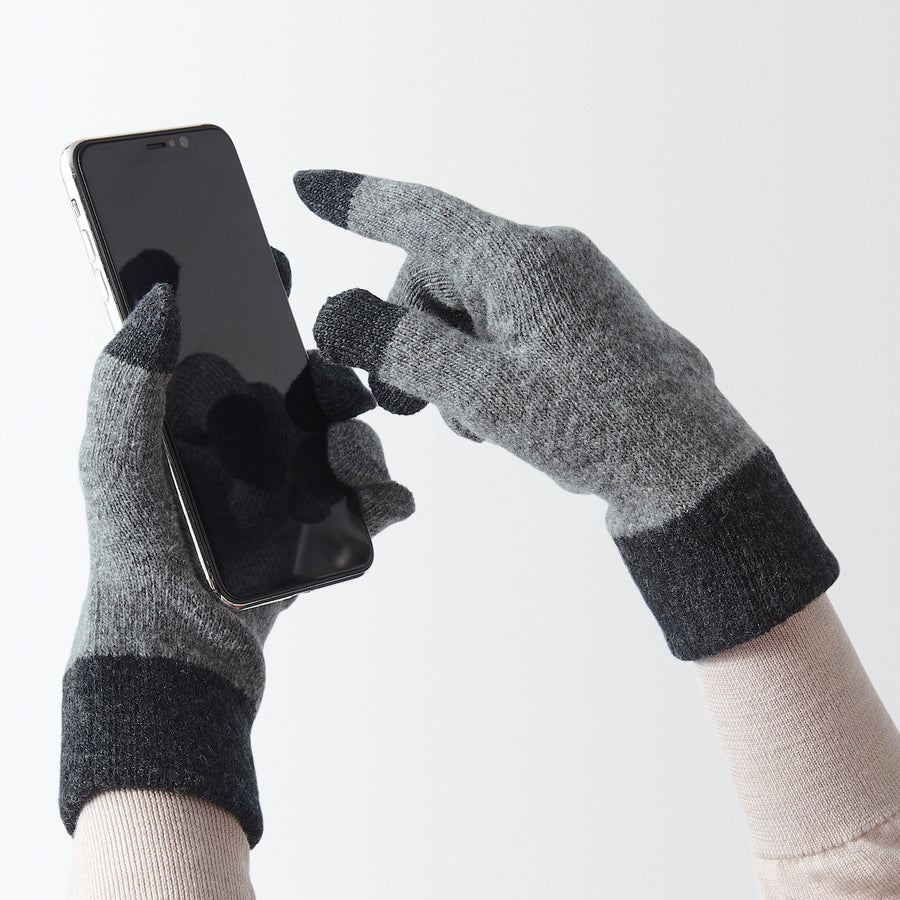 Wool blend Touchscreen gloves(bicolor) FREE SIZE Chargrey