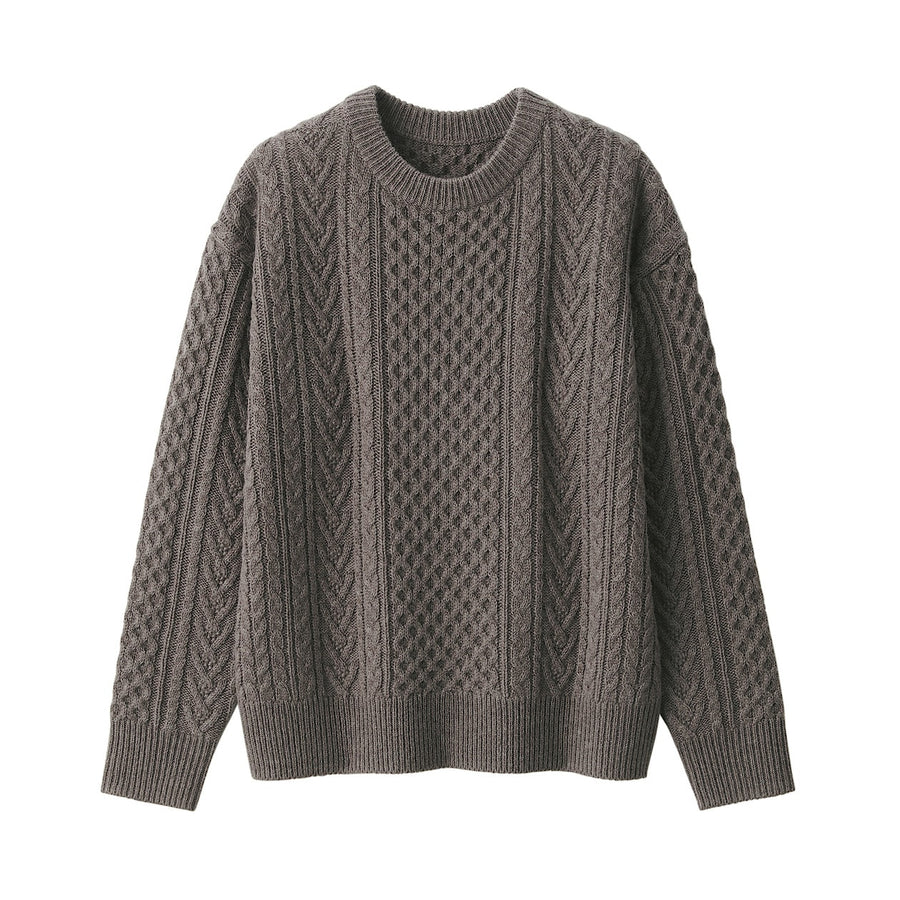 Wool cable pattern Crew neck sweaterCharcoal grayXS