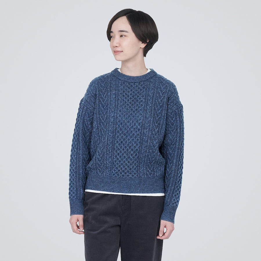 Wool cable pattern Crew neck sweaterCharcoal grayXS