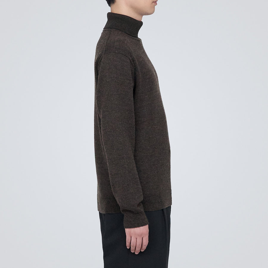 Washable mid-gauge Turtle neck sweater MEN XS Dark brown