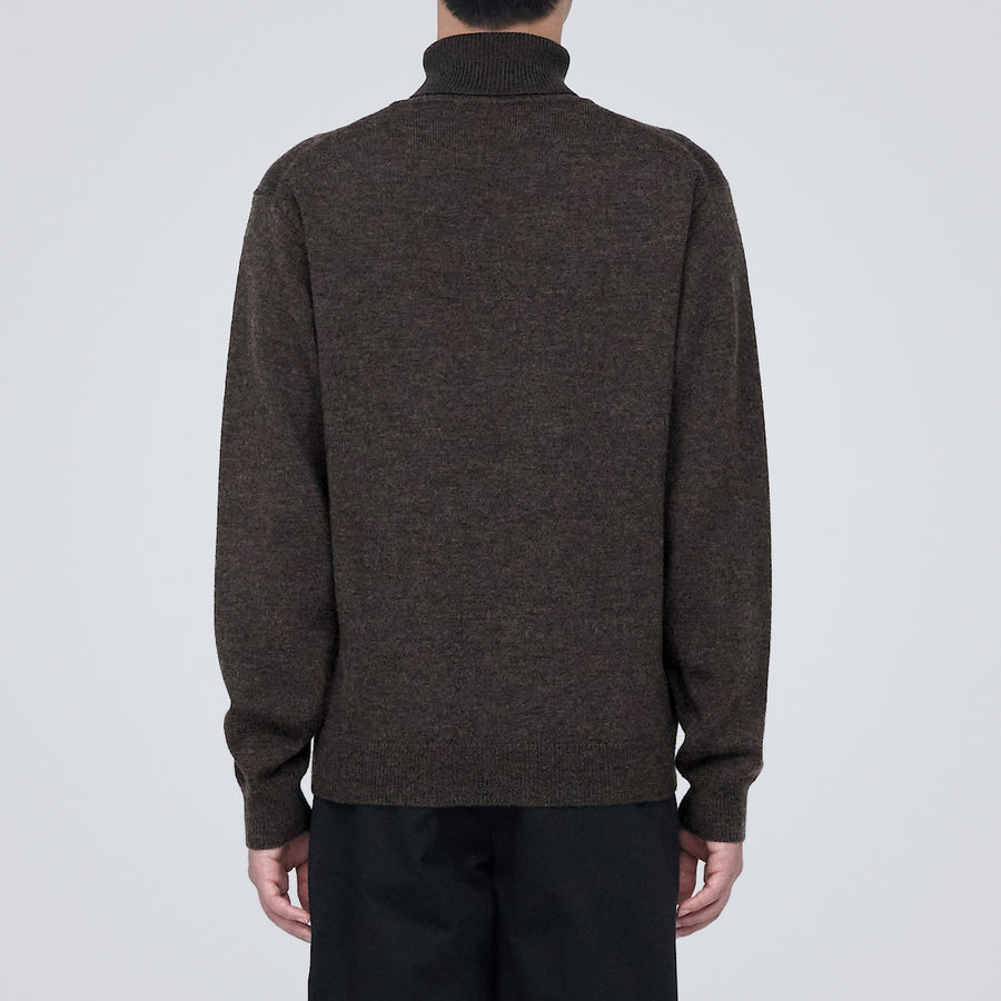 Washable mid-gauge Turtle neck sweater MEN XS Dark brown