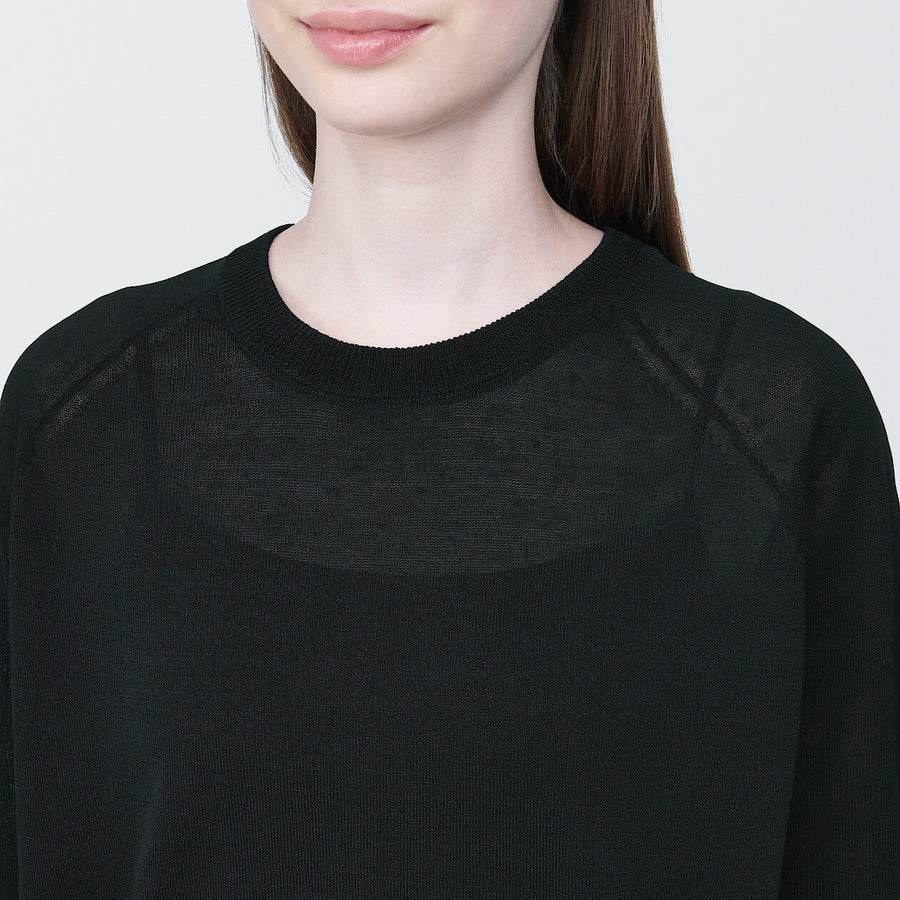 Women's Hemp blend Crew neck Half-sleeve sweaterBlackXS