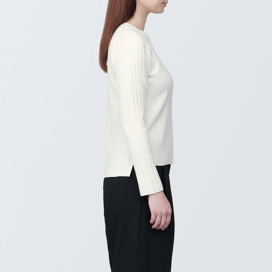 W's Soy fiber ribbed Crew neck sweaterOff whiteXS