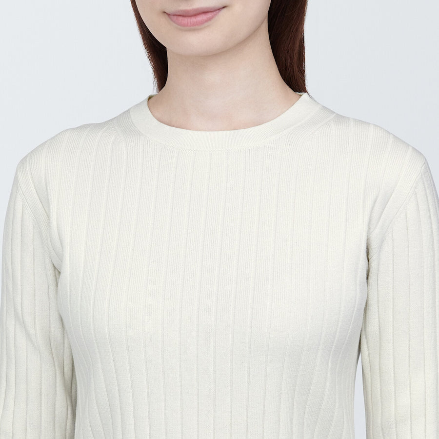 W's Soy fiber ribbed Crew neck sweaterOff whiteXS