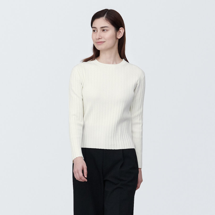 W's Soy fiber ribbed Crew neck sweaterOff whiteXS