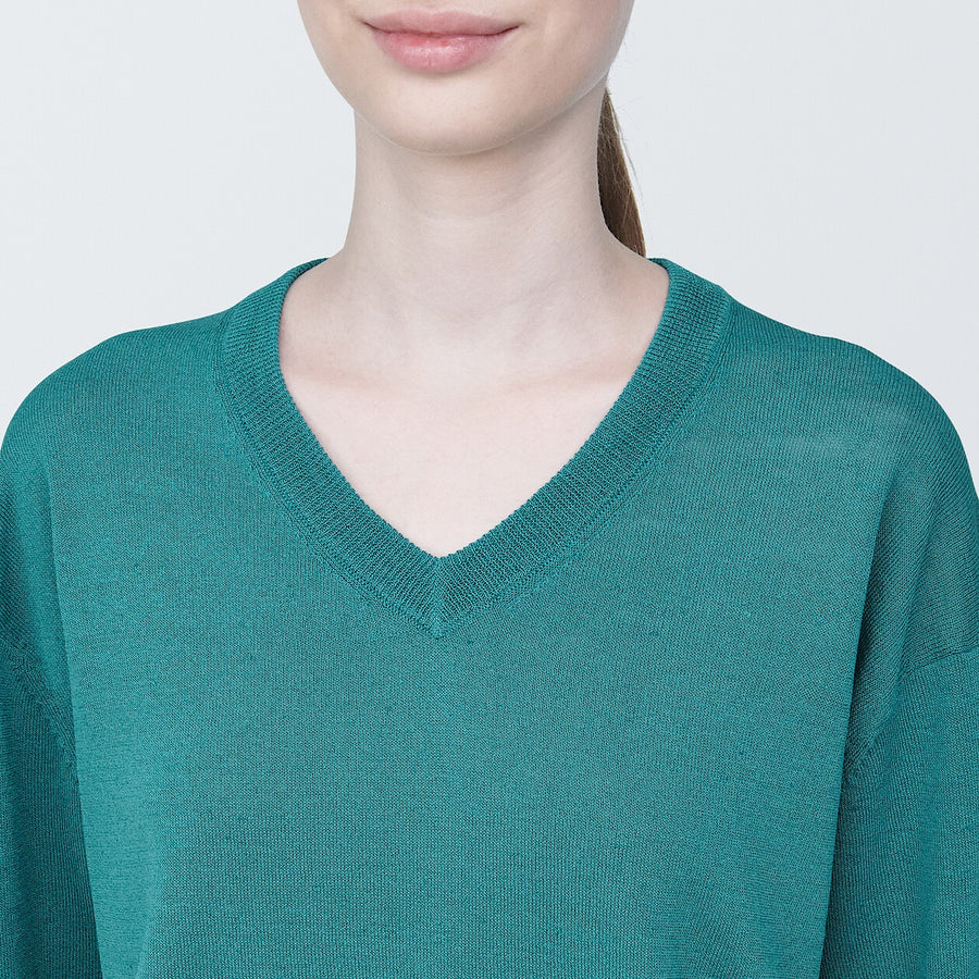 Women's Hemp blend V neck sweaterLight greyXS