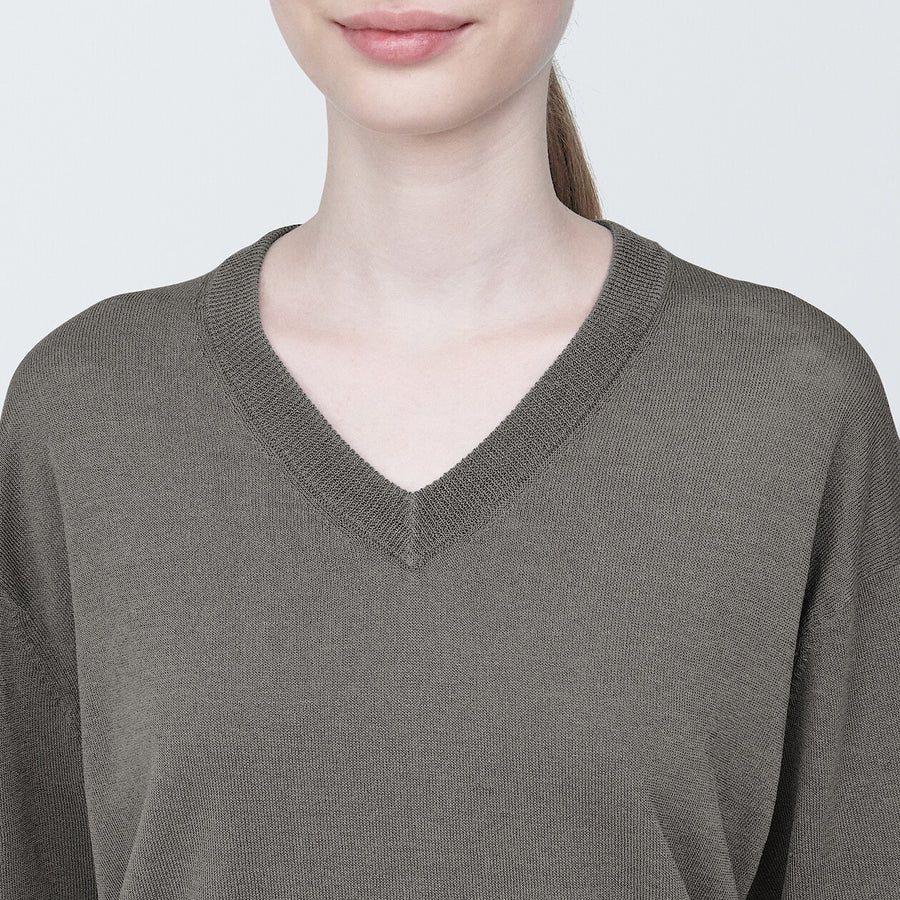 Women's Hemp blend V neck sweaterLight greyXS