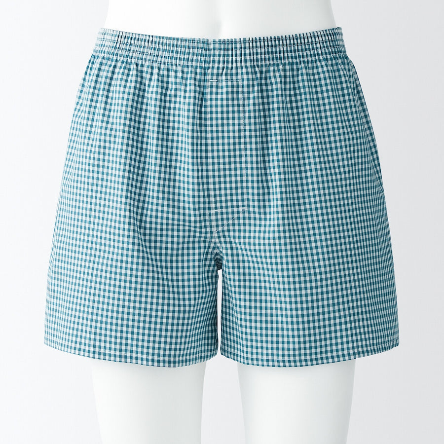 M's Broadcloth front open trunks Green checkXS