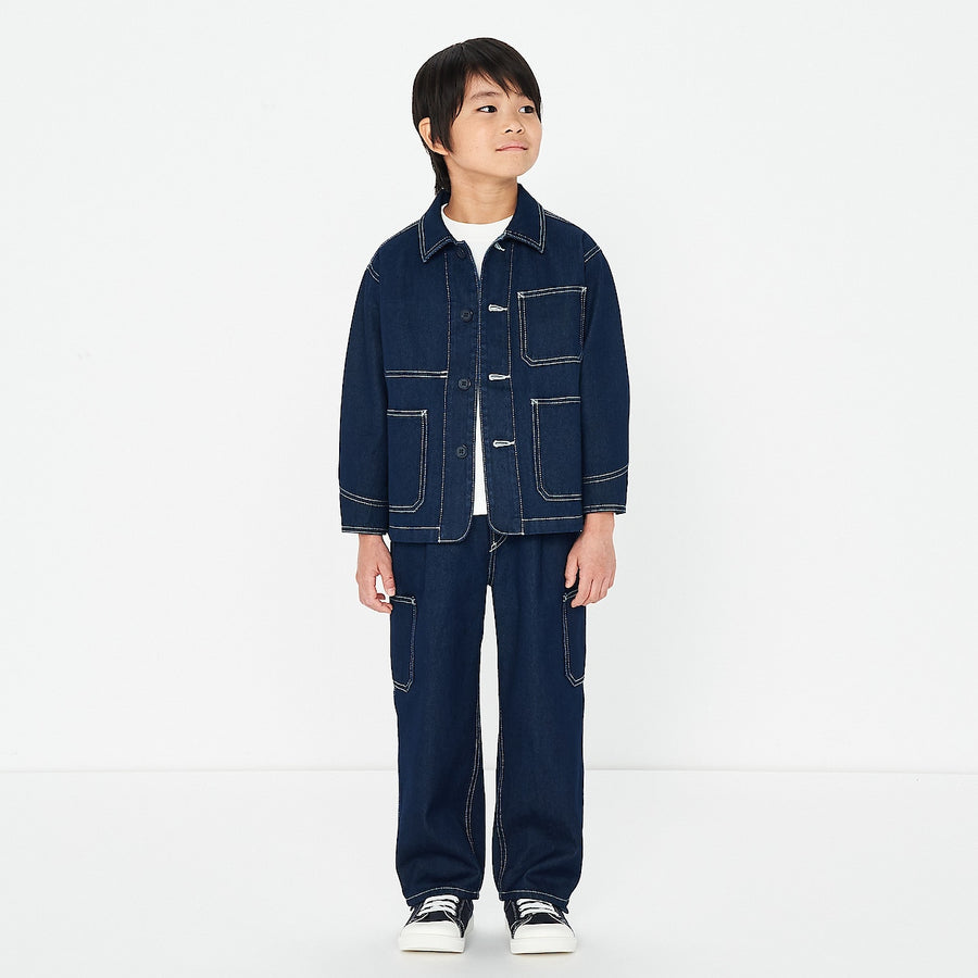 K's Cotton kapok denim wide pantsKIDS110 Dark navy