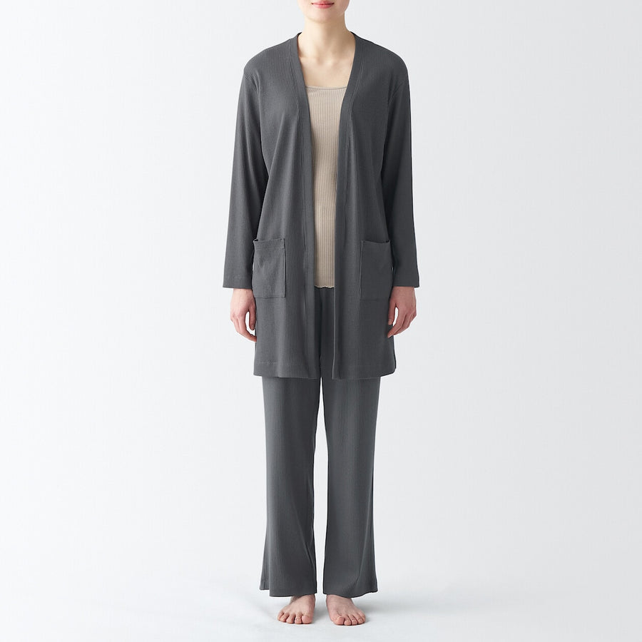 W's SMOOTH ribbed long cardigan Charcoal grayXS