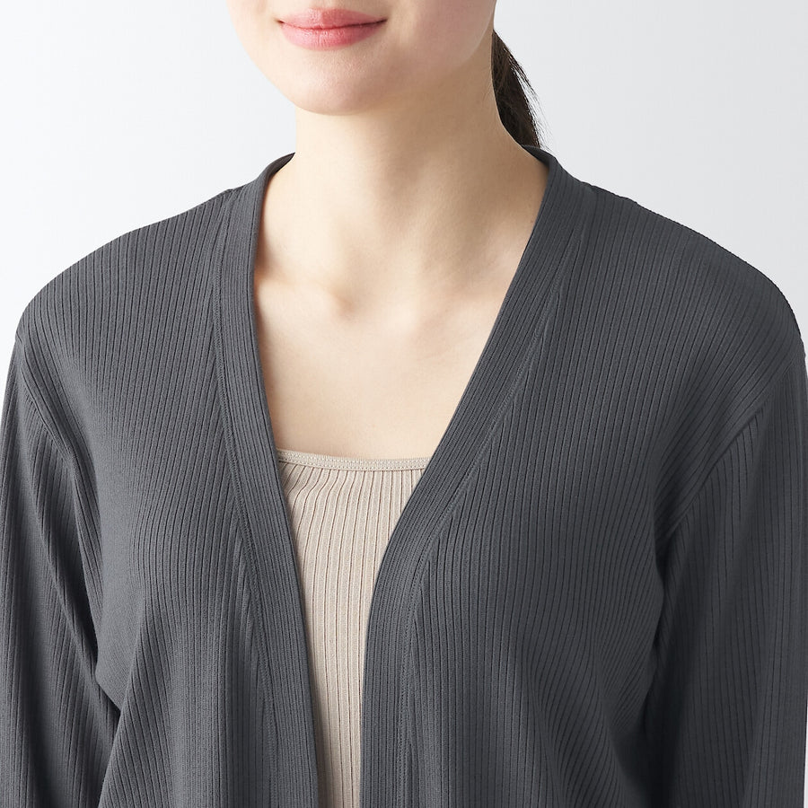 W's SMOOTH ribbed long cardigan Charcoal grayXS