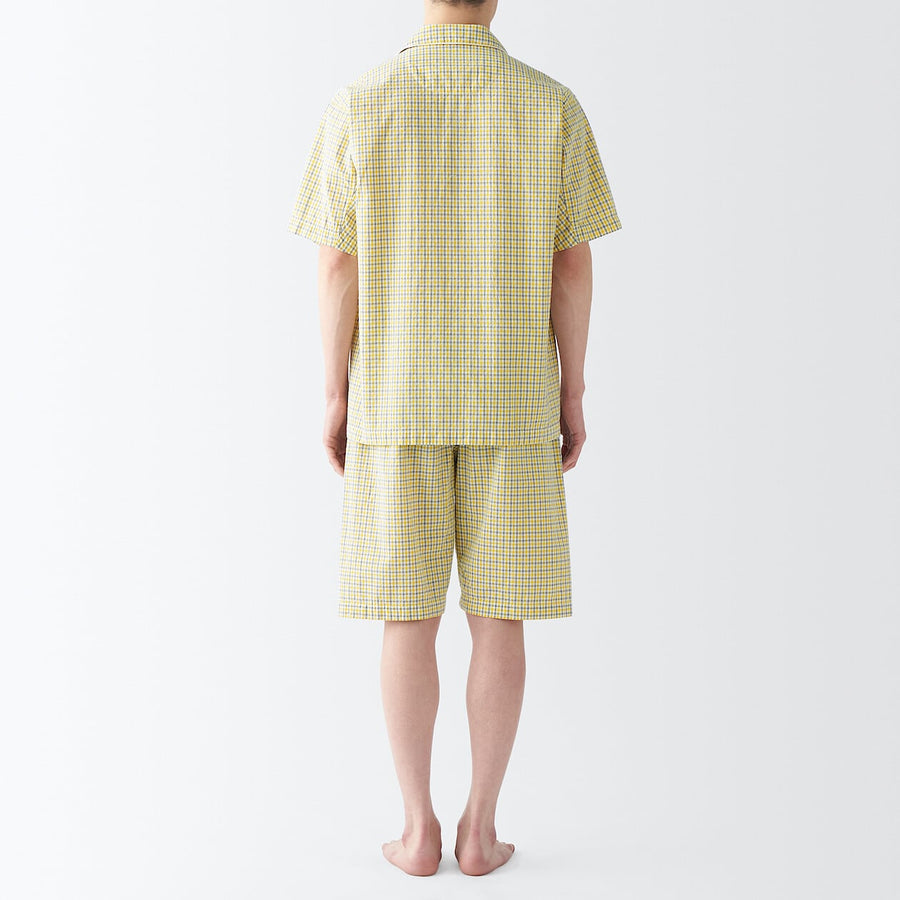 M's Side seamless sucker S/S pajamasYellow checkXS