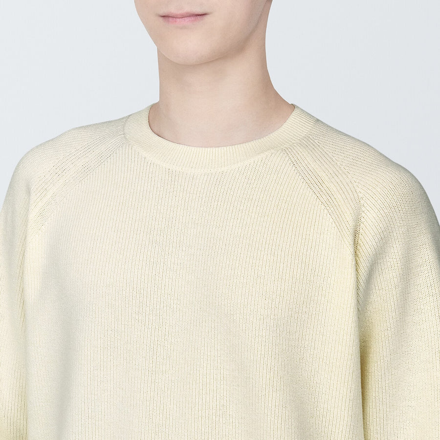 M's Washable ribbed crew neck L/S sweaterOff whiteXS