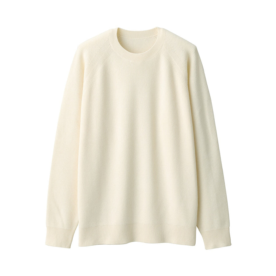 M's Washable ribbed crew neck L/S sweaterOff whiteXS