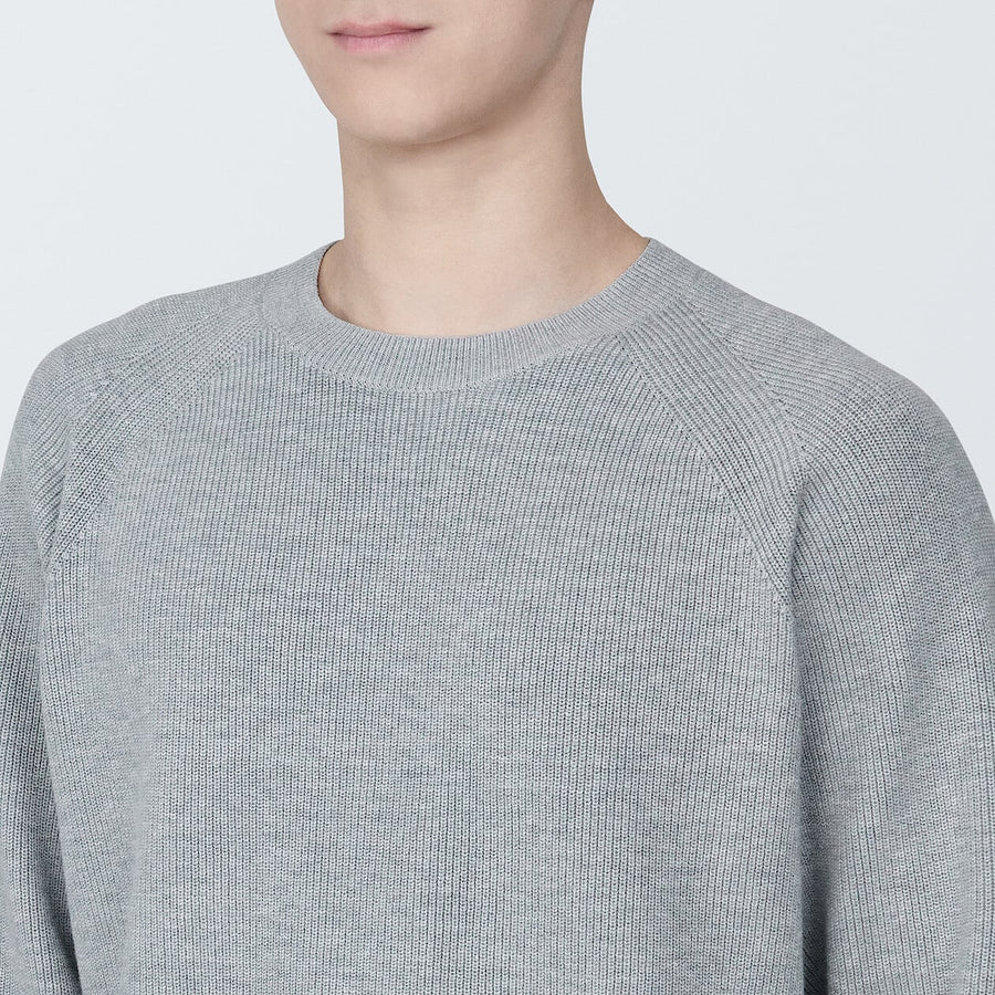 M's Washable ribbed crew neck L/S sweaterOff whiteXS