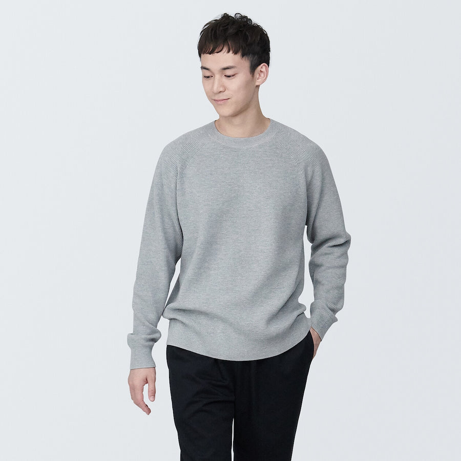 M's Washable ribbed crew neck L/S sweaterOff whiteXS