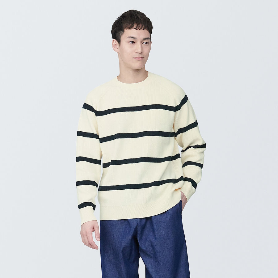 M's Washable ribbed crew neck L/S sweaterOff whiteXS