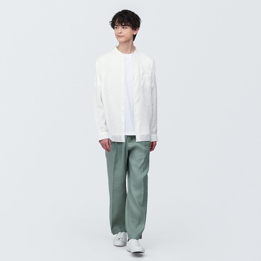 M's Linen washed stand collar L/S shirtWhiteXS