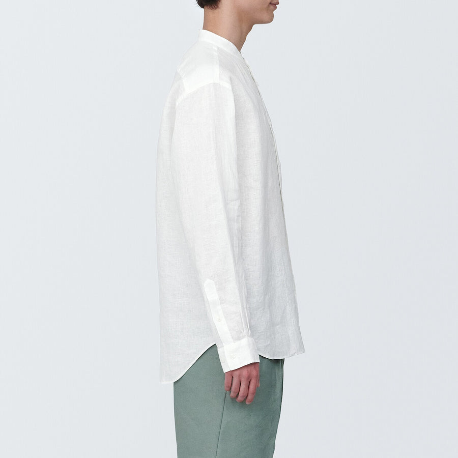 M's Linen washed stand collar L/S shirtWhiteXS