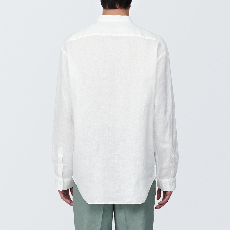 M's Linen washed stand collar L/S shirtWhiteXS