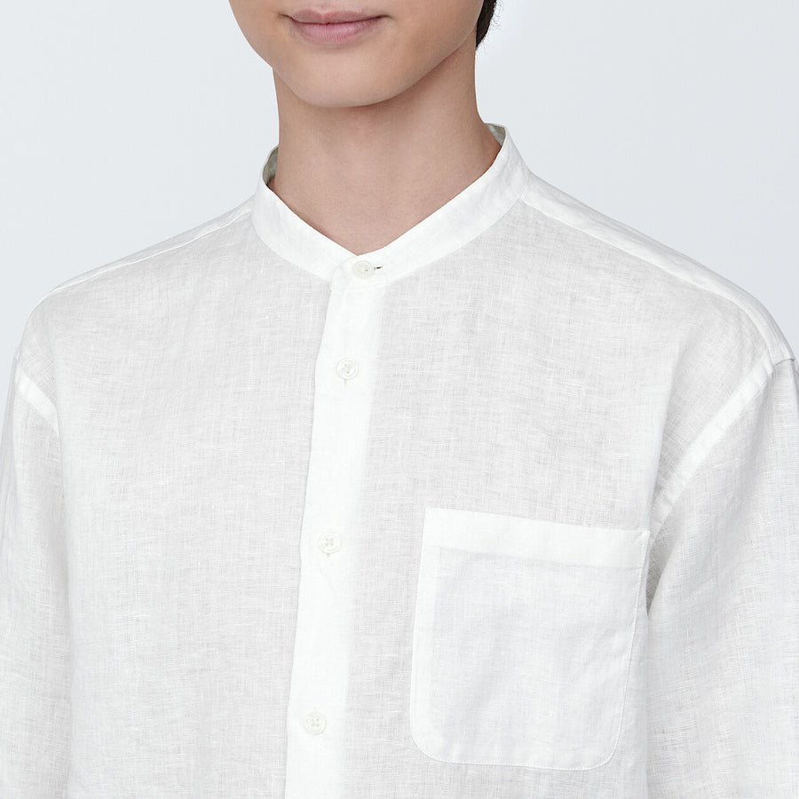 M's Linen washed stand collar L/S shirtWhiteXS