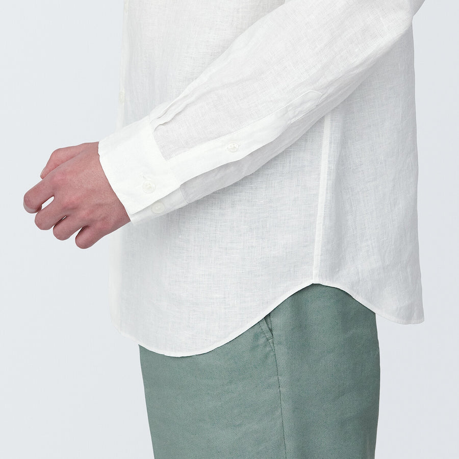 M's Linen washed stand collar L/S shirtWhiteXS