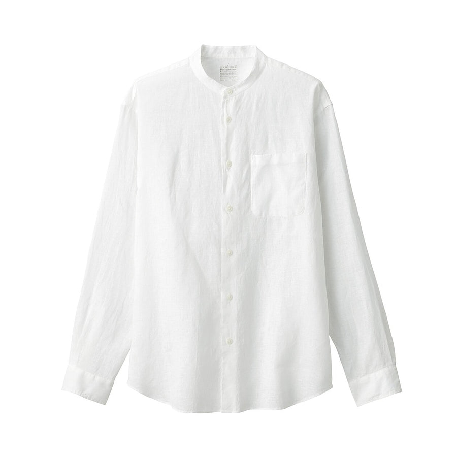 M's Linen washed stand collar L/S shirtWhiteXS