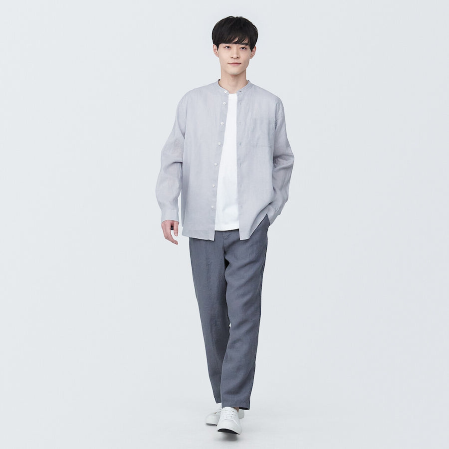 M's Linen washed stand collar L/S shirtWhiteXS