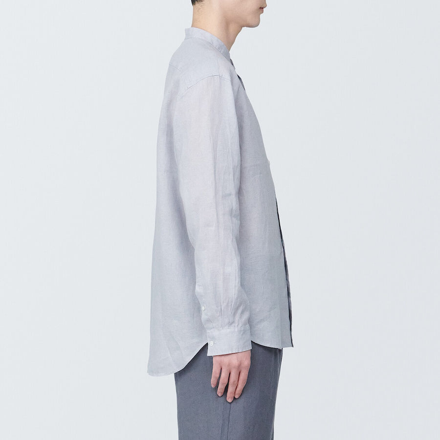 M's Linen washed stand collar L/S shirtWhiteXS