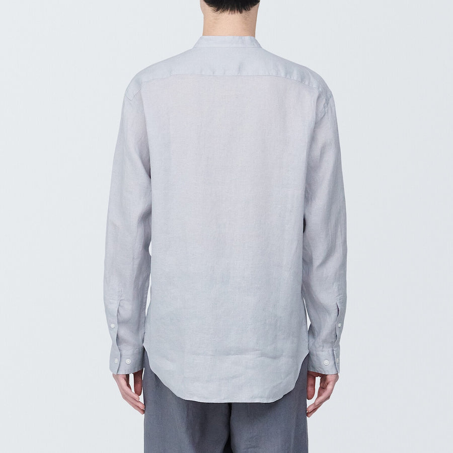 M's Linen washed stand collar L/S shirtWhiteXS