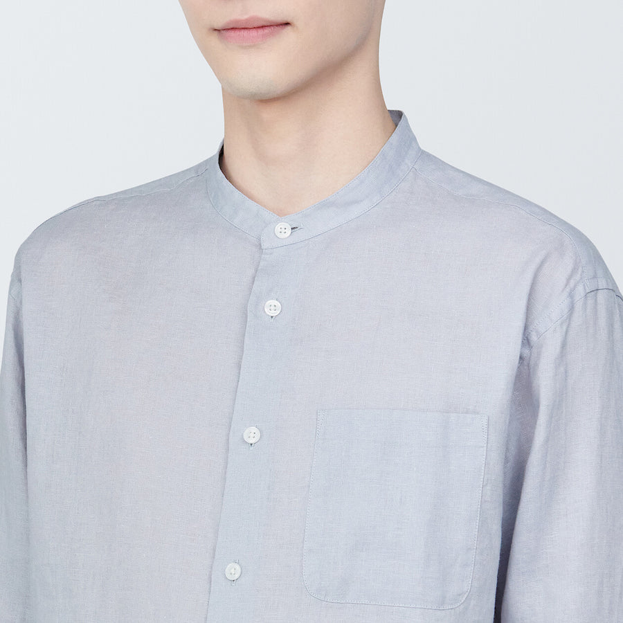 M's Linen washed stand collar L/S shirtWhiteXS