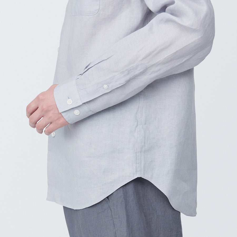 M's Linen washed stand collar L/S shirtWhiteXS