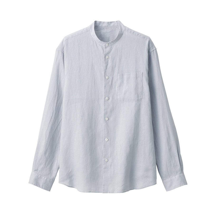 M's Linen washed stand collar L/S shirtWhiteXS