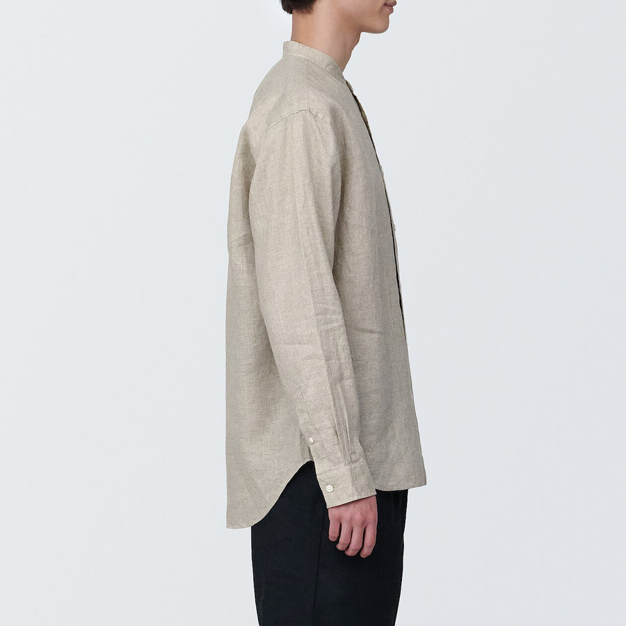 M's Linen washed stand collar L/S shirtWhiteXS