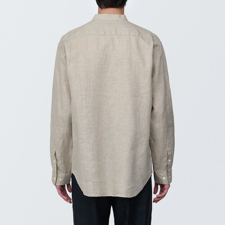 M's Linen washed stand collar L/S shirtWhiteXS